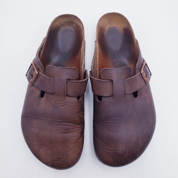 Birkenstock Shoes - Birkenstock Boston Clogs Brown Leather Buckle Closed Toe‎ Shoes 41 Size 10